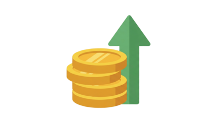 Stack of Golden Coins with Green Arrow on PNG Background