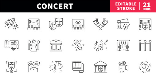 Concert editable line icons set: music and performance symbols © Jocelyn_Flores