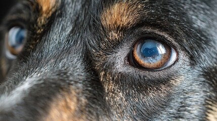 Close-up view of dog eyes showing signs of an eye health problem. 