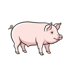 Fototapeta premium Cartoon pig standing with cheerful expression in flat design style 