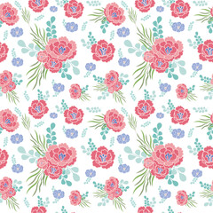 coquette seamless pastel flowers pattern. Delicate petals and vibrant blossoms create an artistic and vintage botanical illustration. Perfect for wallpaper, fabric, wrapping paper and more.