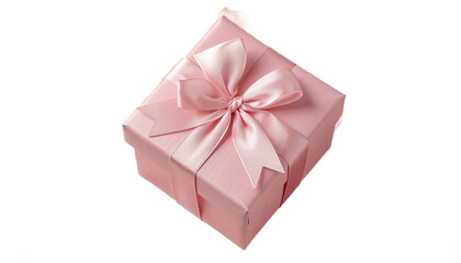 Obraz premium A beautifully wrapped pink gift box with a ribbon on transparent background