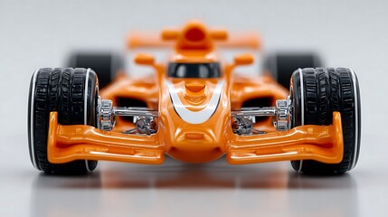 Obraz premium Close up view of a vibrant orange formula one race car model