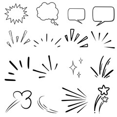 Vector illustration set featuring a comic book explosion and speech bubbles with black floral tattoo elements, vintage rose ornaments, and nature-inspired leaf patterns in a tribal silhouette style