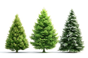 Obraz premium A collection of three evergreen trees showcasing varying shapes and textures