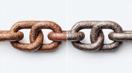 Rusty chain links side by side