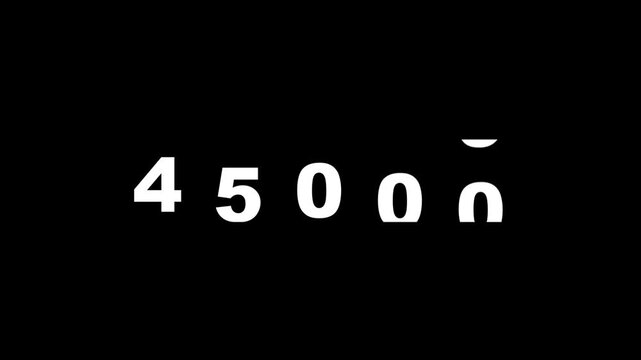Numbers Countdown Forty Five Thousand Rolling Numbers Animation Display on Black Background glowing white numbers 45000 thousand