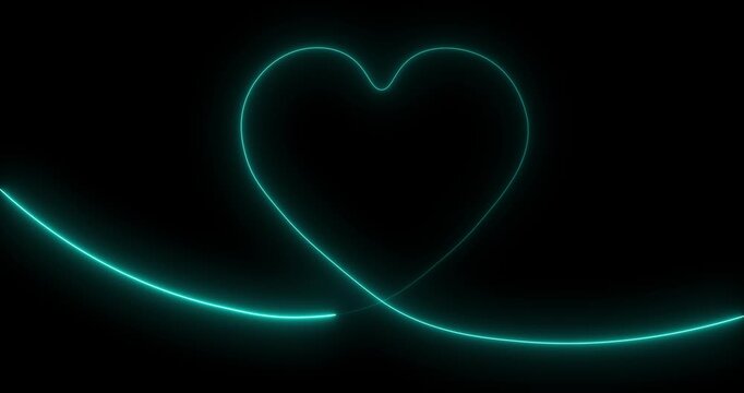 Abstract neon shine love icon animation on black background. Abstract glowing neon minimal heart icons in a row, each gently pulsing