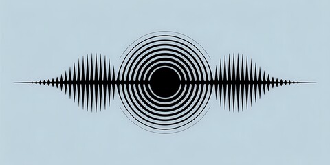 Glowing gray black wave and ripple effect symbol png overlay with concentric circles vibration motion and dynamic audio sound waves signal design on soft blue background.