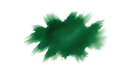 Abstract dark green watercolor splash or brush stroke texture isolated on transparent background