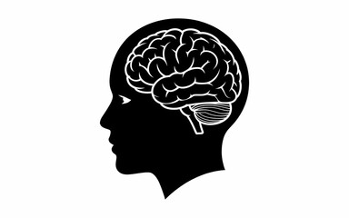 Silhouette of a human head with a detailed brain illustration, representing intelligence and cognition, perfect for a modern medical or educational background with ample copy space.