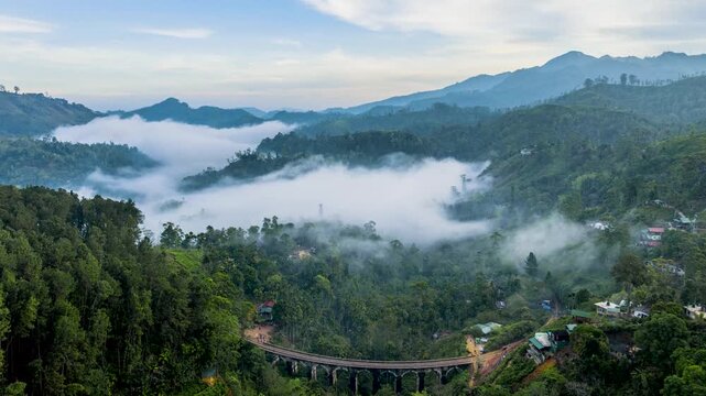 Nine Arch Bridge Sri Lanka Misty Morning Landscape with Clouds