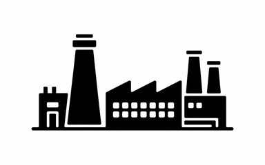 Fototapeta premium Factory Silhouette Background, Modern Industrial Building Icon with Smokestacks, Clean Vector Art for Business and Technology Concepts, Copy Space for Design.