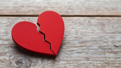 Broken Love Concept with Cracked Red Heart Relationship Breakup Symbol.