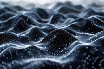 Abstract digital background. Space filled with polygons and dots. 3D wave.