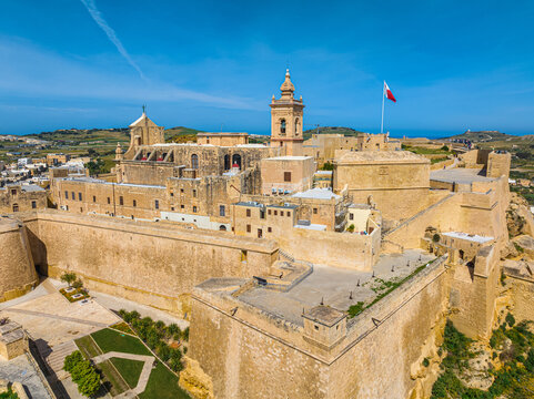 Cittadella, Victoria city - capital of Gozo island, Malta island. Drone view 