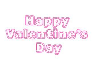 Happy Valentine's Day pink neon typography. Outlined lettering design. Minimalist romantic Cute hand-drawn style font sticker, text illustration for poster, banner, invitation, greeting cards. PNG 