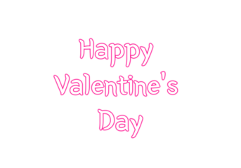 Happy Valentine's Day pink neon typography. Outlined lettering design. Minimalist romantic Cute hand-drawn style font sticker, text illustration for poster, banner, invitation, greeting cards. PNG 