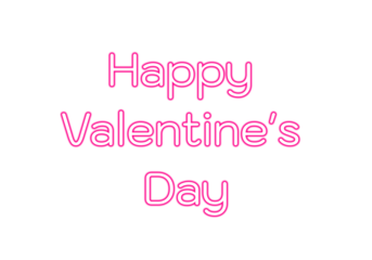 Happy Valentine's Day pink neon typography. Outlined lettering design. Minimalist romantic Cute hand-drawn style font sticker, text illustration for poster, banner, invitation, greeting cards. PNG 