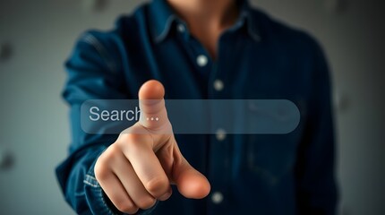 SEO search engine optimization concept, Marketing ranking traffic website, internet technology for business company. Person touching search bar on virtual screen.