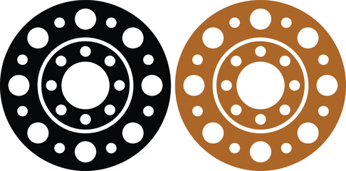 Ball Bearing Icon Set in Black and Gold Color Isolated on White Background for Mechanical, Industrial, and Engineering Design