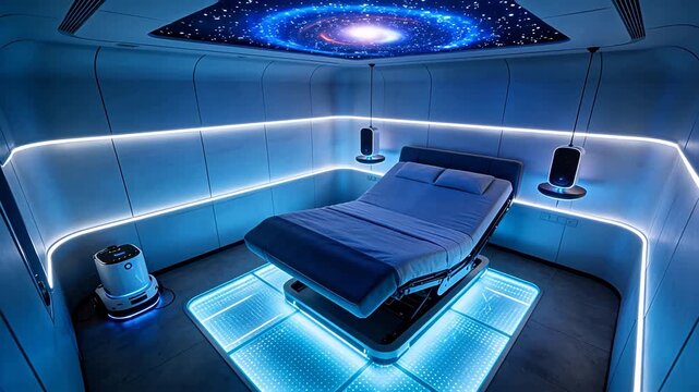 Futuristic bedroom with LED lighting