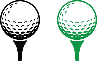 Golf Ball on Tee Icon Set in Black and Green Color Isolated on White Background for Sports and Golf Design