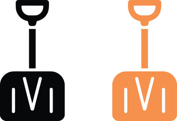 Snow Shovel Icon Set in Black and Orange Color Isolated on White Background for Winter, Construction, and Tool Design