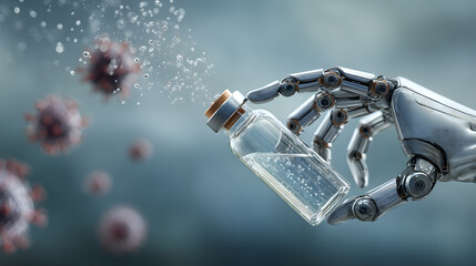 Mechanical arm holding medical medicine bottle