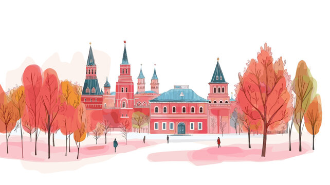 Red Square and State Historical Museum. Red Square and State Historical Museum watercolor vector illustration