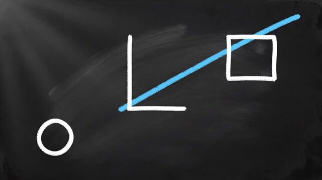 Simple geometric shapes drawn on a blackboard with chalk.