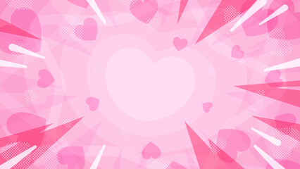 爆発の光とハートが散らばる背景イラスト_16:9
