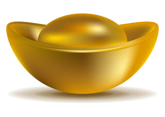 Gold ingot isolated on white background representing wealth, prosperity, success, and good fortune. Traditional Chinese yuanbao symbol commonly used for Lunar New Year and prosperity themed designs.