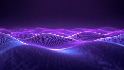 Abstract purple wave background with glowing flowing lines representing digital technology, futuristic design, sound waves, and modern visual aesthetics