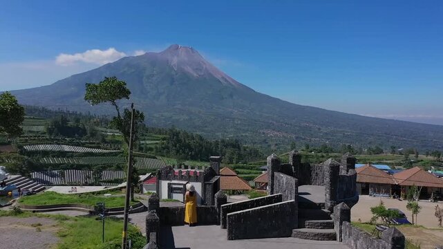 Stunning View of Mount Merapi Volcano and Surrounding Landscape in Indonesia.