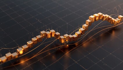 Stylized bar graph in gold tones symbolizing investment growth, economic performance, and data driven success
