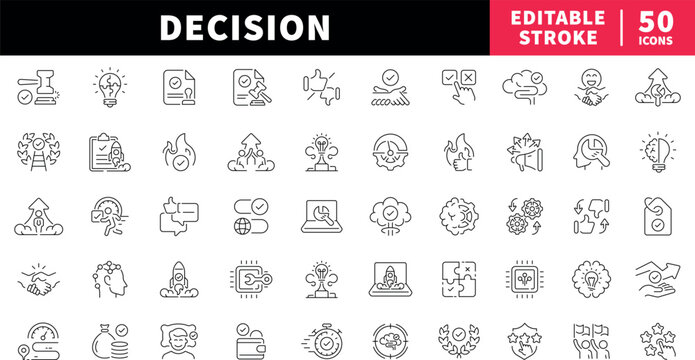 Decision editable line icons set. Solution and strategy symbols