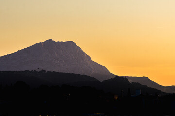 Sainte-Victoire mountain in the light of a winter morning