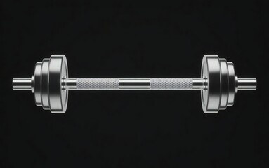 A silver dumbbell on a black background for weightlifting and fitness