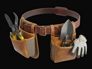 Leather tool belt with pockets and glove