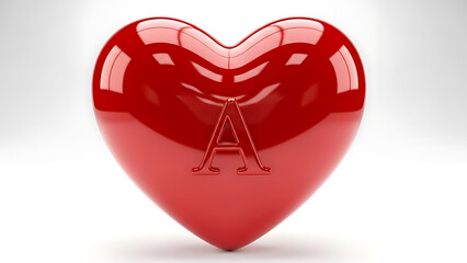 Glossy Red 3D Heart with Engraved Letter A on Clean White Background