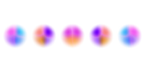 Bright colorful circle gradient set. Round blur gradation background collection. Iridescent radial blurry shape pack for poster, banner, leaflet, brochure. Vector neon fading circular aura bundle