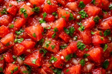 Fresh Homemade Salsa with Tomatoes and Cilantro Closeup