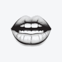 Halftone illustration of lips and mouth with shading effect