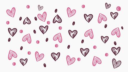 Several hearts scribbled in a doodle style.