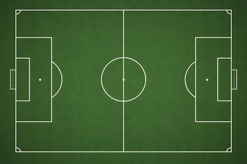 Top view of a soccer field with white markings on green grass