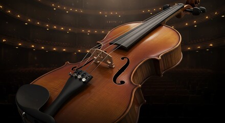 Fototapeta premium Violin in concert hall with warm lighting