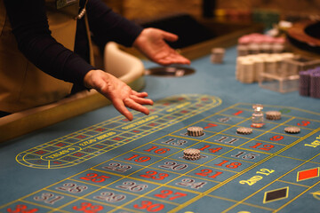 Roulette Table Close-Up with Betting Chips on Numbers