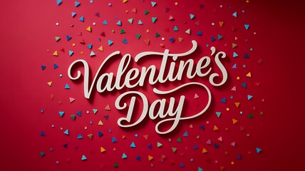 Valentines day greeting background with confetti and festive typography
