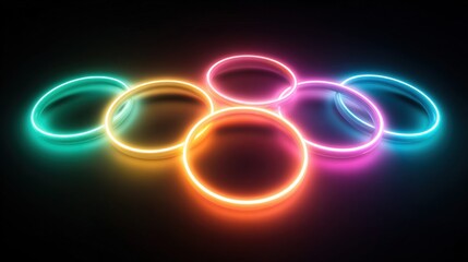 Naklejka premium Abstract neon rings in vibrant colors on a dark background